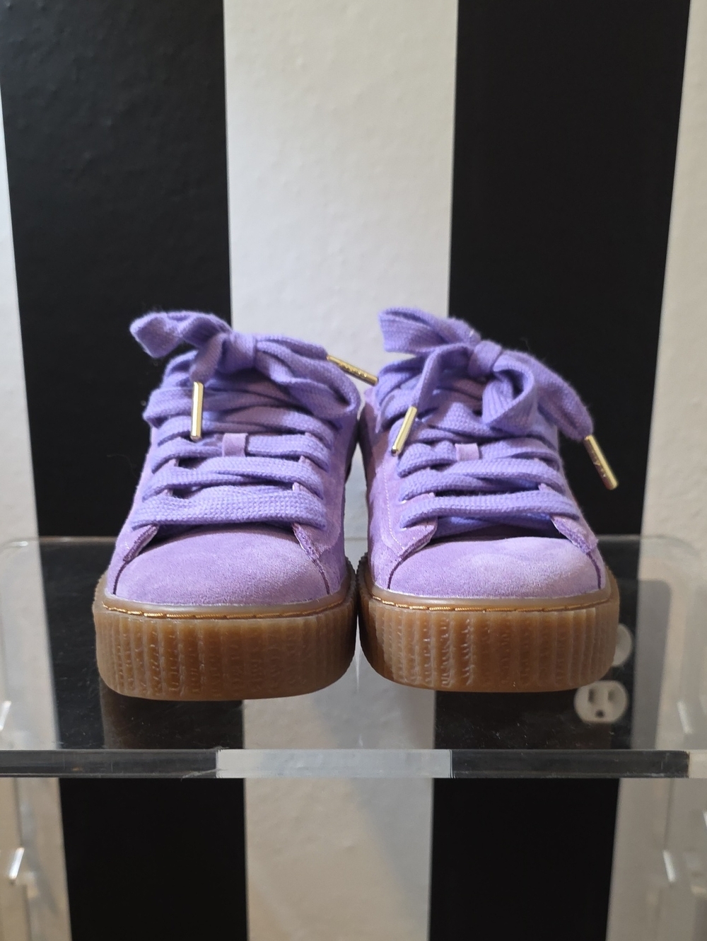 Lavender Fenty Platform Suede Sneakers with Gum Sole